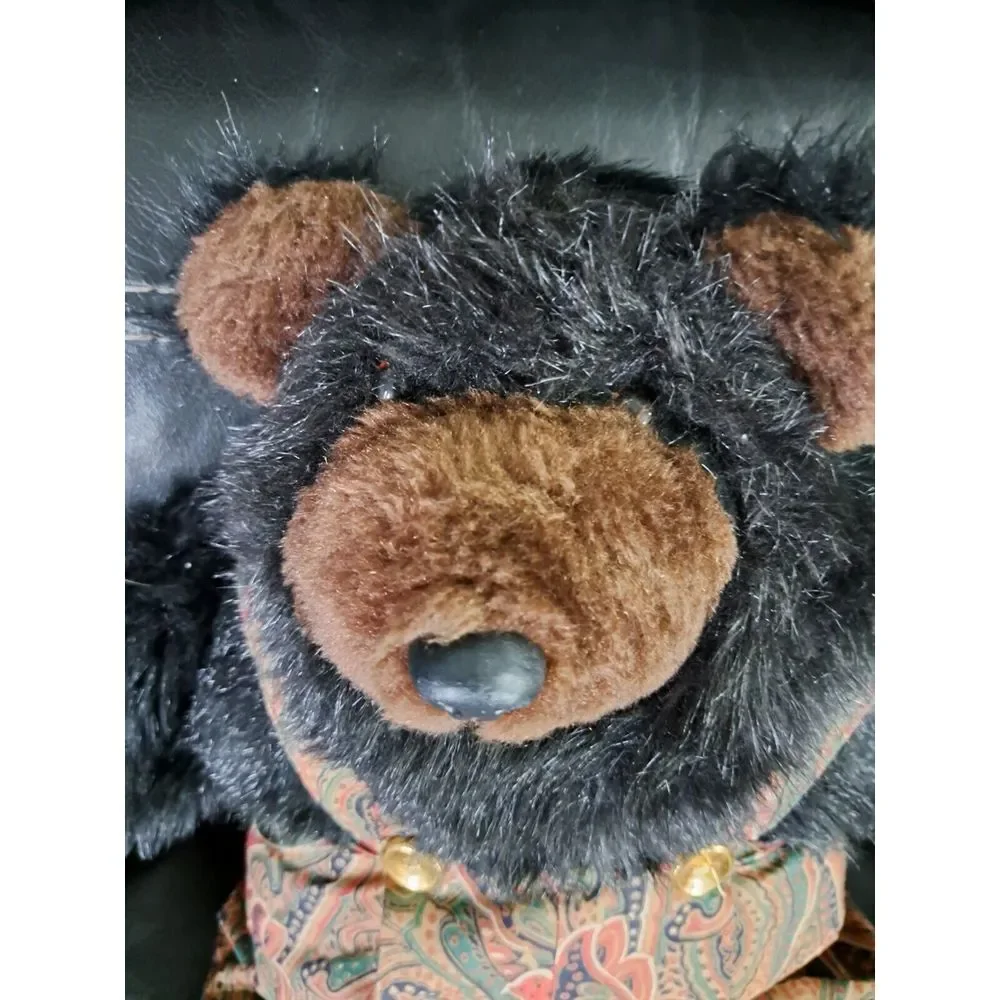 Vintage 1950s‎ Plush Black Teddy Bear Musical Wind Up Still Works. Rare, Antique